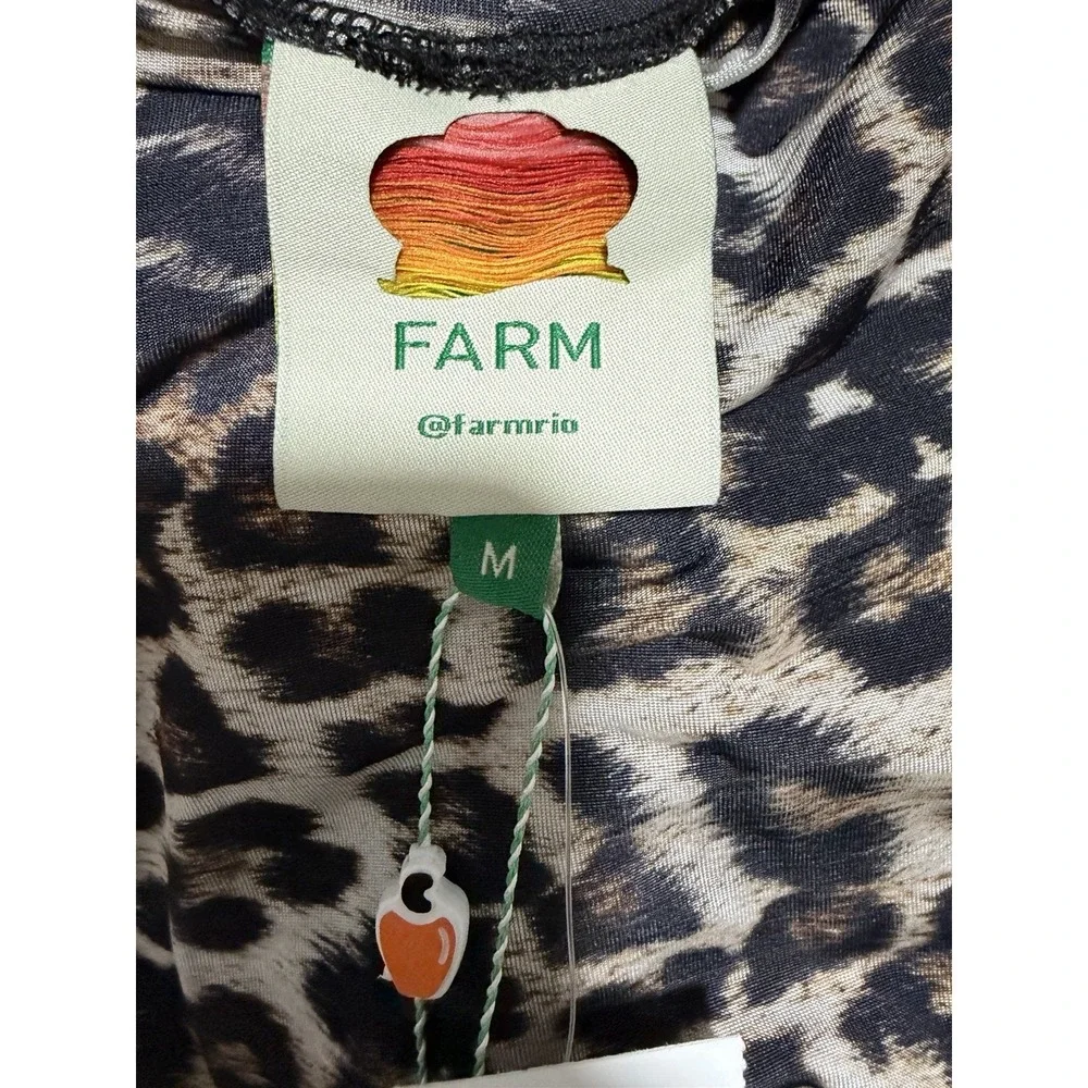 Farm Rio Mock Neck Long Sleeve Stretch Jersey Leopard Blouse Women's Size Medium